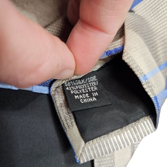 Calvin Klein NWT Mens Plaid Silk & Polyester Tie Blue/Gray - Picture 5 of 7